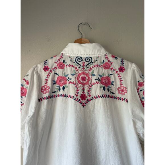 Rockin’ C White Puff Sleeve Embroidered Blouse - Picture 5 of 6